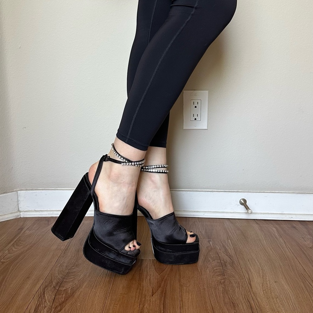Public Desire Black Platform Sandals with Chunky Heel